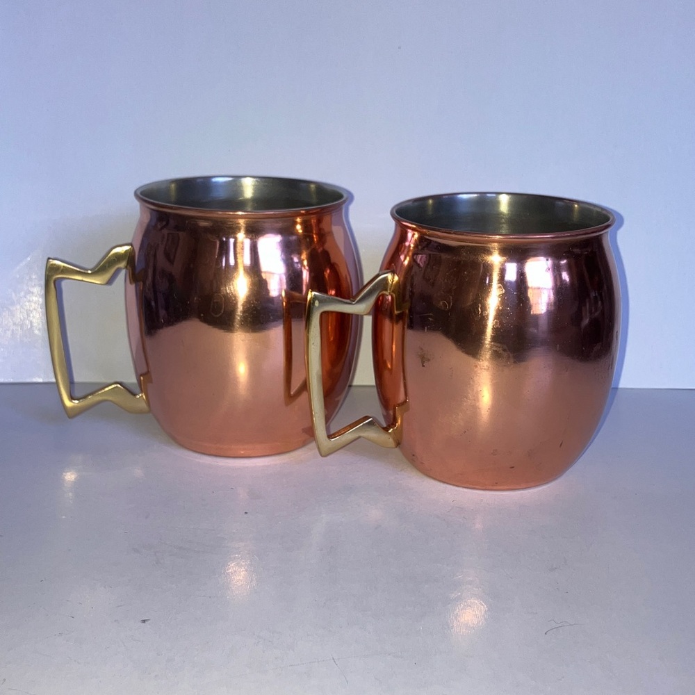Collins Moscow Mule Copper Plated Mugs‎ with Gold-Tone Handles Set of 2